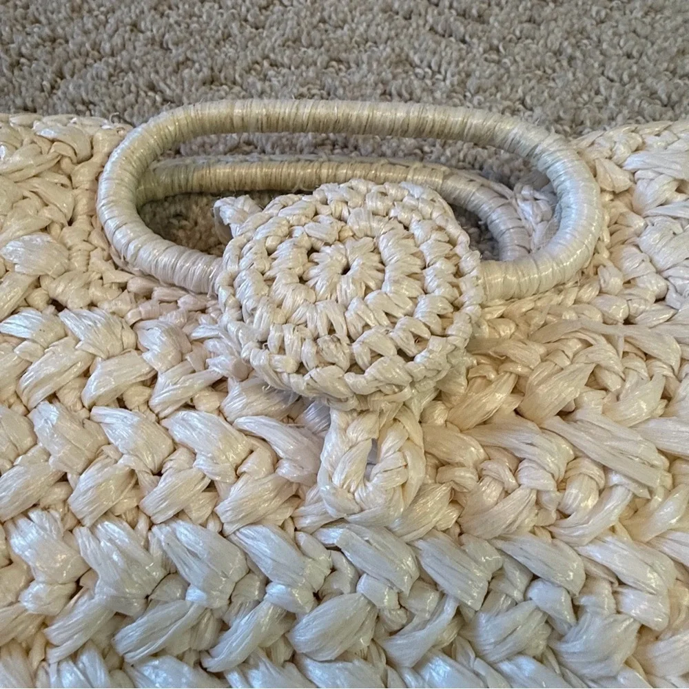 Vintage 1960’s Cream Raffia Handbag Top Handle Purse Japan Retro Summer Woven